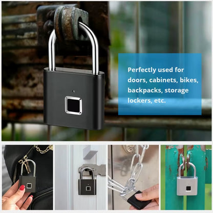 Fingerprint Lock Smart Padlock Thumbprint Door Padlocks Portable Anti-Theft Fingerprint Lock for Bag Drawer Suitcase