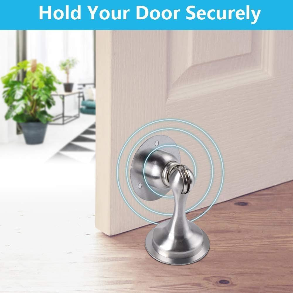 Door Stoppers, Magnetic Door Stop, Stainless Steel, 2 Pack Magnetic Door Catch, Double-Sided Adhesive Tape, No Drilling, Screws for Stronger Mount, Hold Your Door Open, for Wide Doors