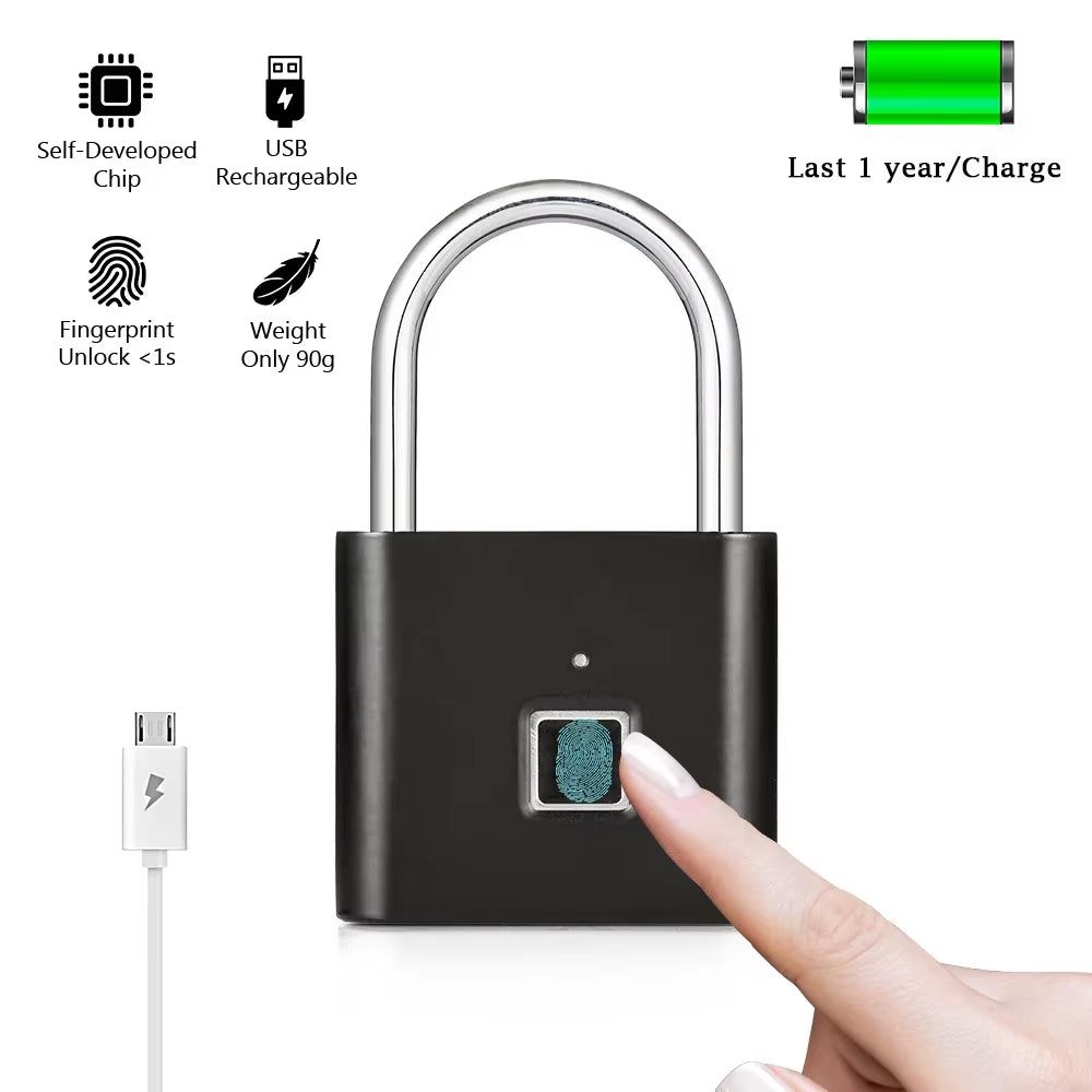 Fingerprint Lock Smart Padlock Thumbprint Door Padlocks Portable Anti-Theft Fingerprint Lock for Bag Drawer Suitcase