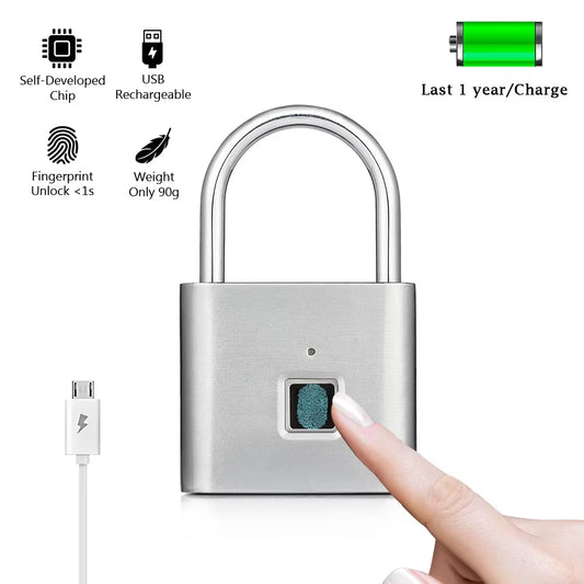 Fingerprint Lock Smart Padlock Thumbprint Door Padlocks Portable Anti-Theft Fingerprint Lock for Bag Drawer Suitcase