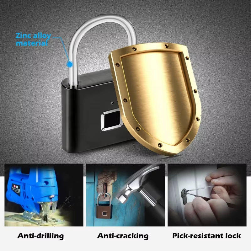 Fingerprint Lock Smart Padlock Thumbprint Door Padlocks Portable Anti-Theft Fingerprint Lock for Bag Drawer Suitcase